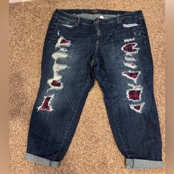 Torrid Plaid Distressed Jeans - Picture 1 of 7